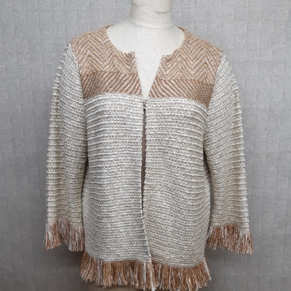 Chico's Fringe Trim Cardigan Sweater